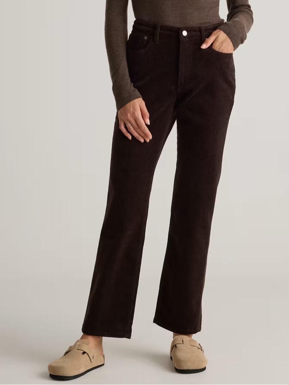Quince Organic Cotton Stretch Corduroy Straight Leg Pants Espresso Brown 6